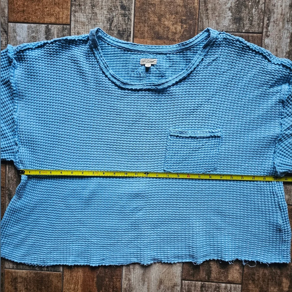 ✨ PILCRO S Anthropologie Waffle Knit Crop Tee | Blue | Effortless Coastal Casual - Picture 2 of 9